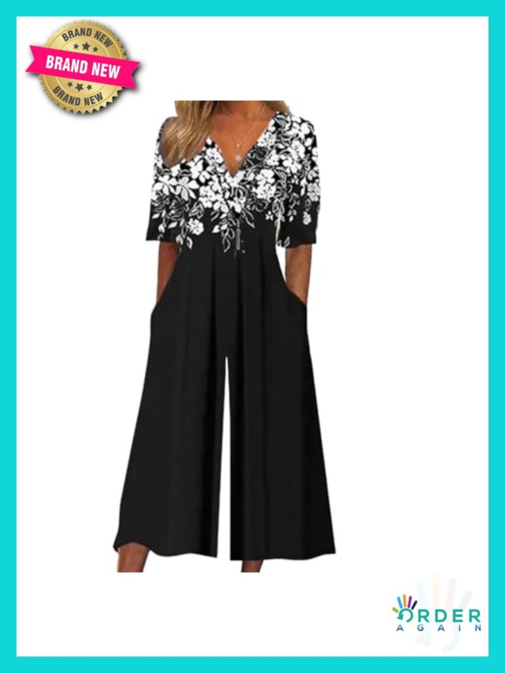 Women's Wrap V Neck Short Sleeve Wide Leg Pants Floral Print Rompers with